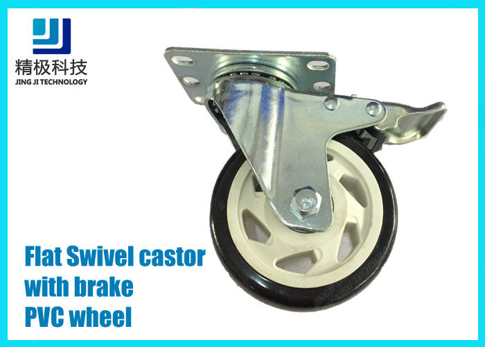 3-5 inch PVC / ESD Flat Free Swivel Caster Wheels Plate - mount With Brake Assembly